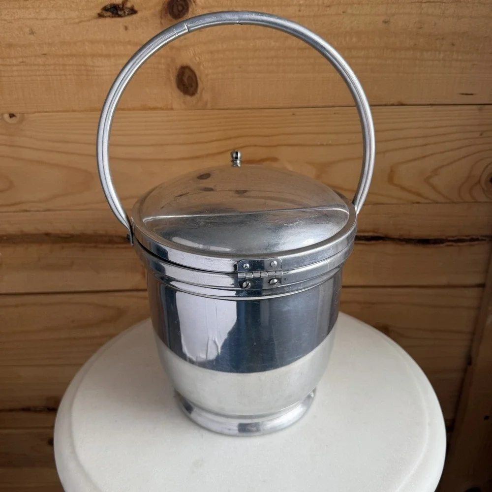 Depression Era Swing Lid Chrome Ice Bucket Insulated *Flaws* ‎ Made In Italy